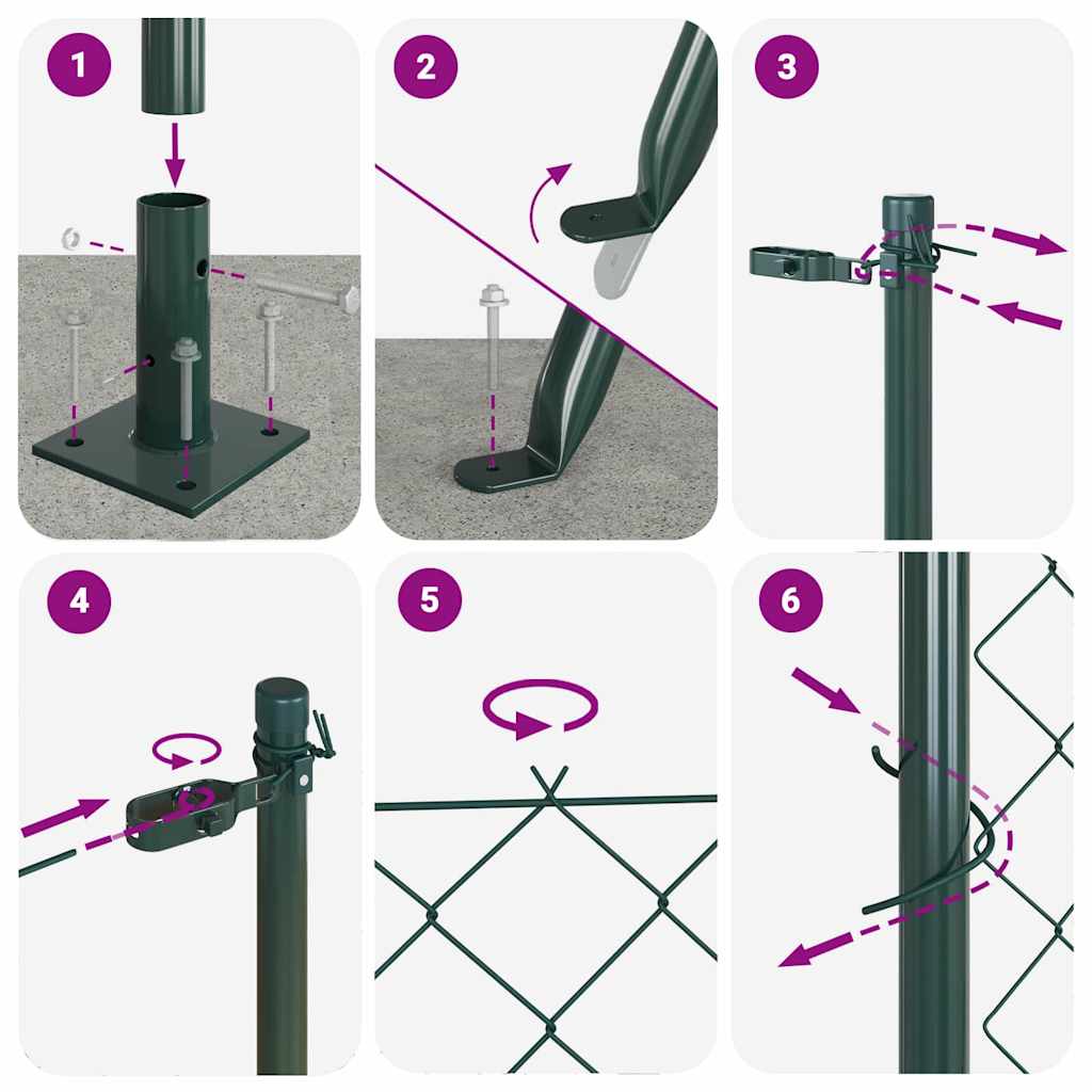 Kettengliedzaun mit Pfosten Grün 0,6 x 10 m Stahl